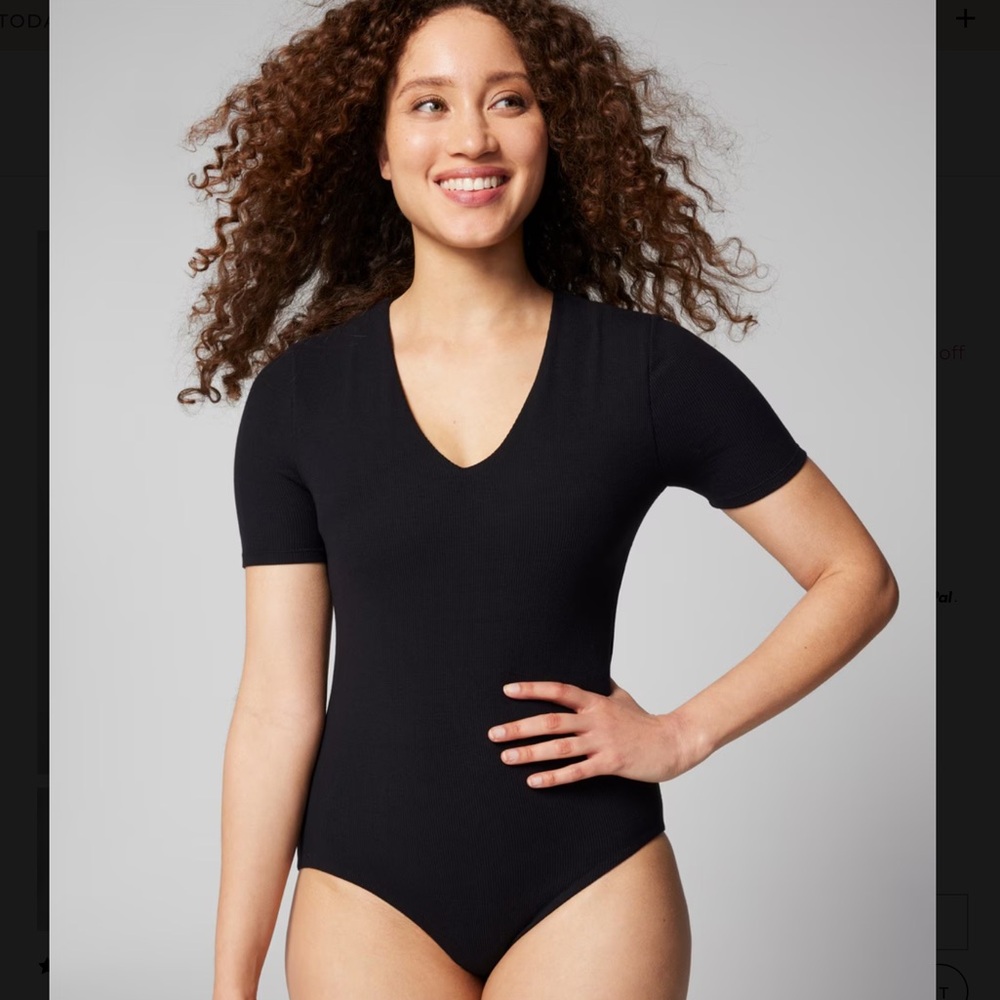 Soma Black Ribbed Short Sleeve V-Neck Compression Bodysuit NWT Size XXL